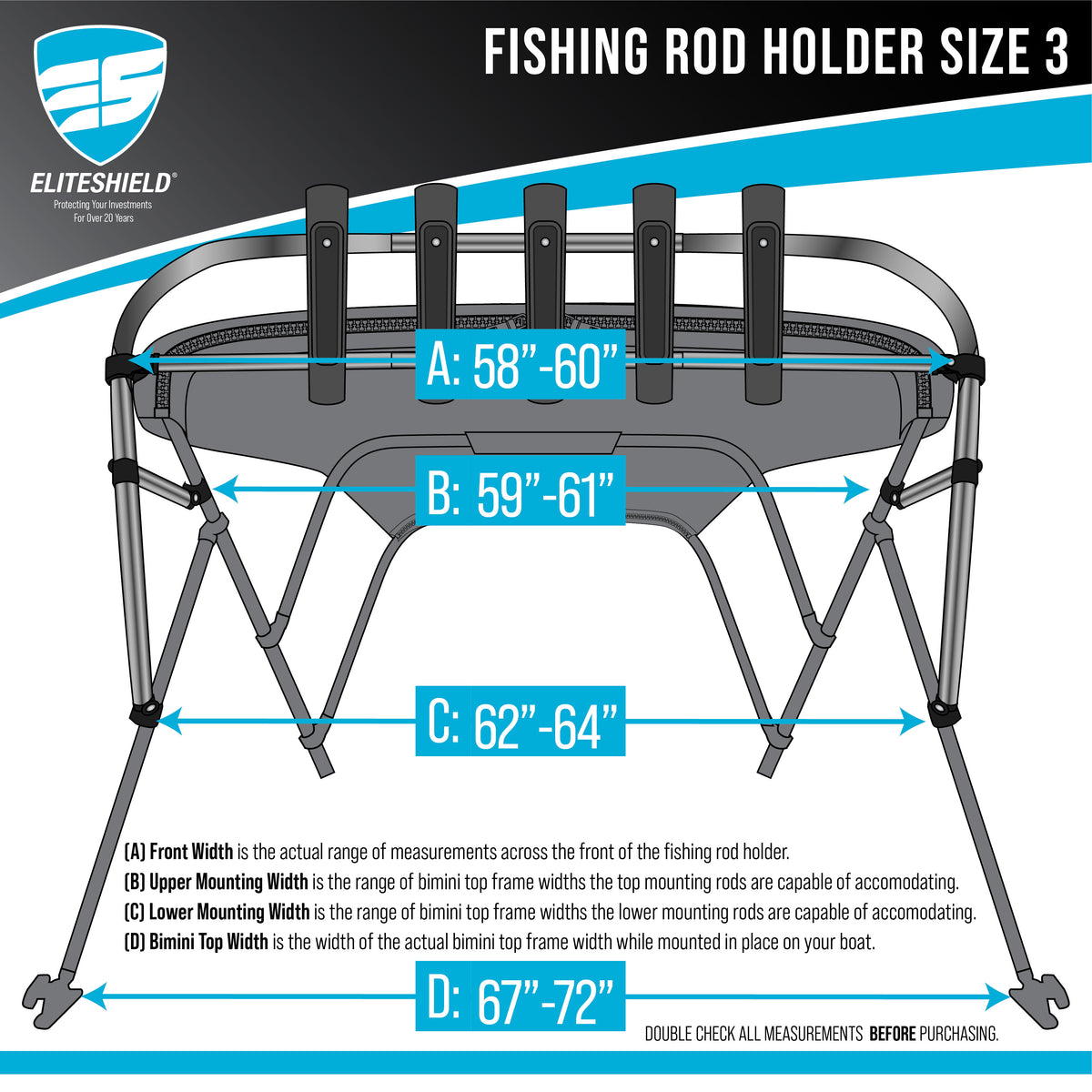bimini munted fishing pole holdrrs Bimini Top Fishing Rod Holder Boat Rod Rack, Rocket Launcher Size 3: 67"-72"W 5 Rod
