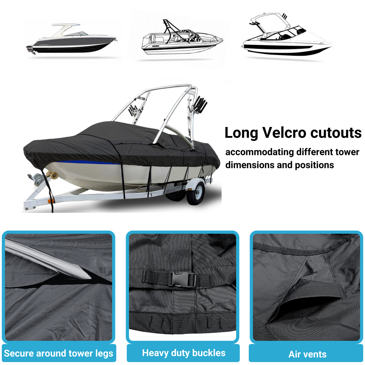 Wakeboard Tower Boat Cover Velcro cutout