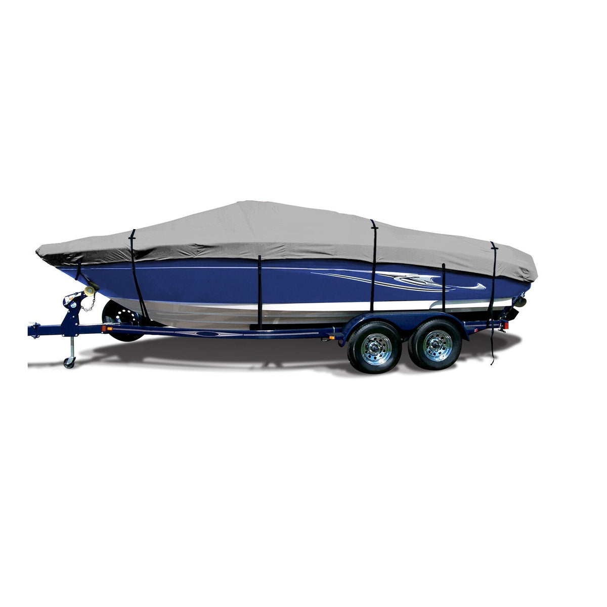 Elite ProShield™ 600D Gray boat cover on a white background