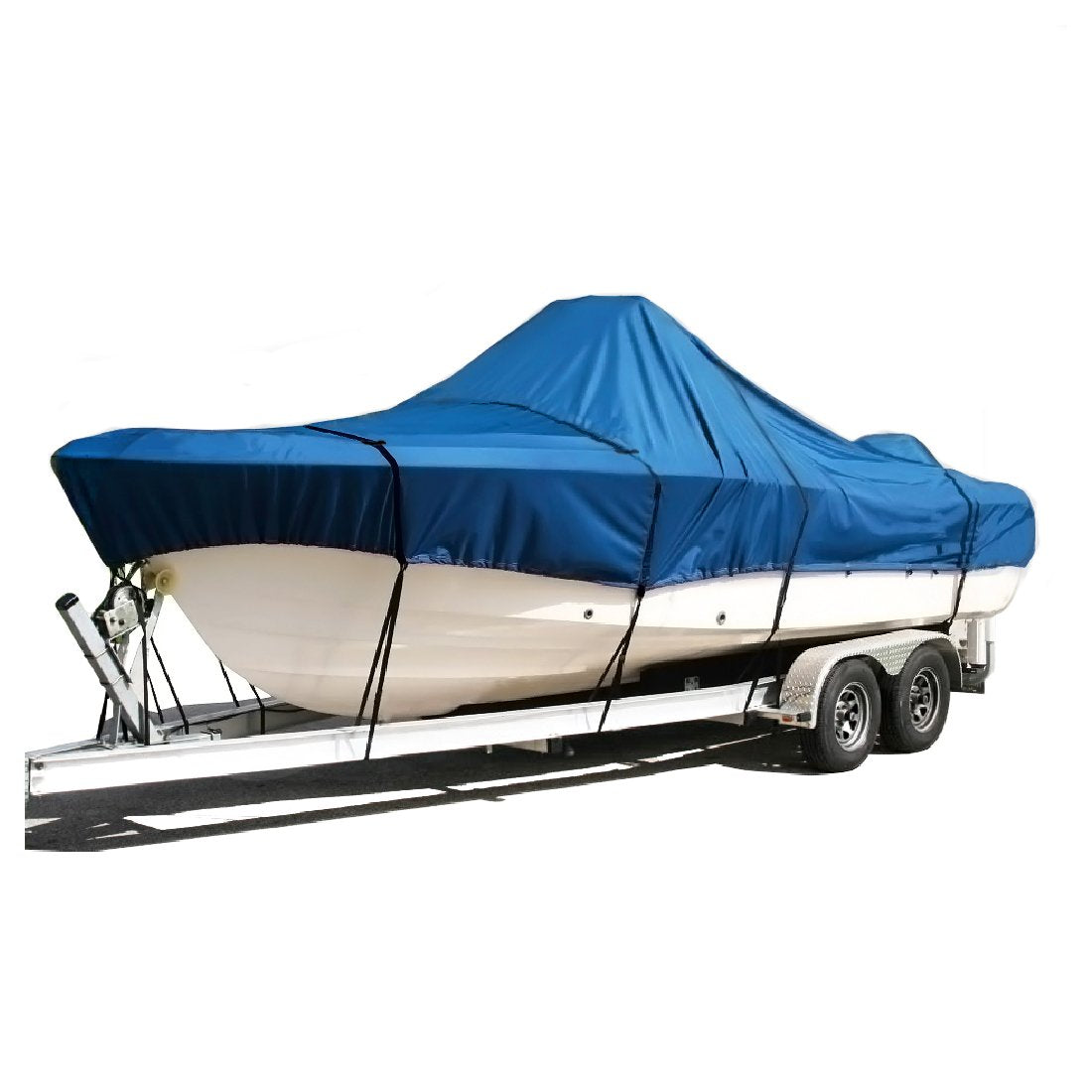 An image of a blue Center Console Elite ProShield Boat Cover installed on an applicable boat.