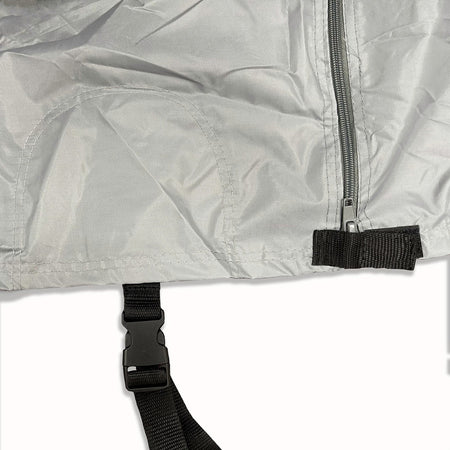 An alternative picture of the zipper and the clip that is a part of the Elite Premium Class C RV cover.