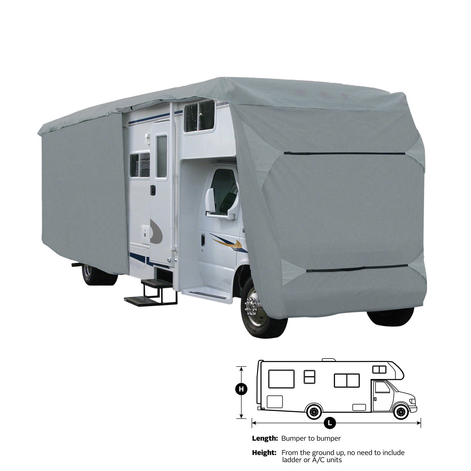 Another photo of the Elite Premium Class C RV Cover installed on a Class C size RV.